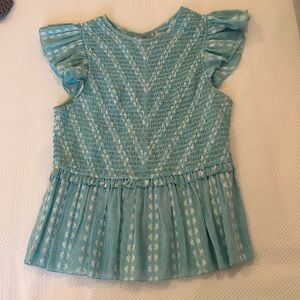SAYLOR smocked blue and white top